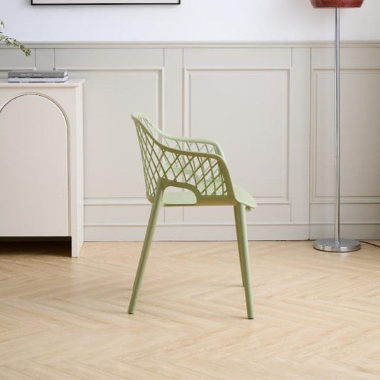 Set de 4 Sillas con Brazos Casablanca, Verde Olivo, con Espaldar en Diamantes y Estilo Moderno