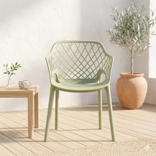 Set de 4 Sillas con Brazos Casablanca, Verde Olivo, con Espaldar en Diamantes y Estilo Moderno