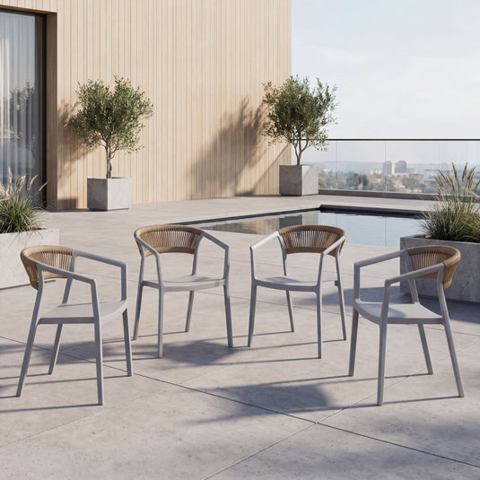 Silla Bali, Gris, Con espaldar en cuerdas y diseño Moderno X4
