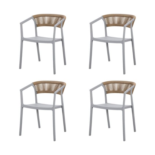 Silla Bali, Gris, Con espaldar en cuerdas y diseño Moderno X4