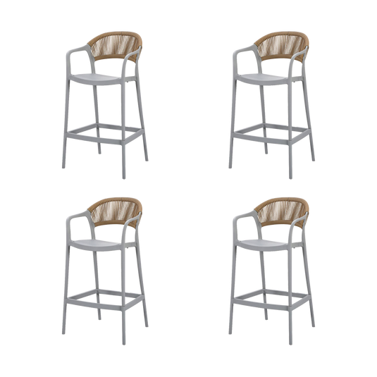 Silla para Bar Bali, Gris, Con espaldar en cuerdas y diseño Moderno X4