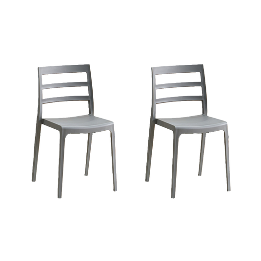 Set de 2 Sillas New York, Gris Oscuro, con Espaldar en Líneas y Diseño Minimalista