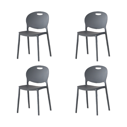 Set de 4 Sillas Queens, Gris Oscuro, con Espaldar Redondo y Diseño Minimalista