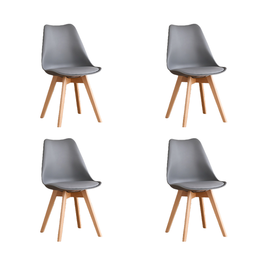 Set de 4 Sillas Fyn, Gris Oscuro, Diseño Minimalista con Espaldar, Cojín y Patas de Madera