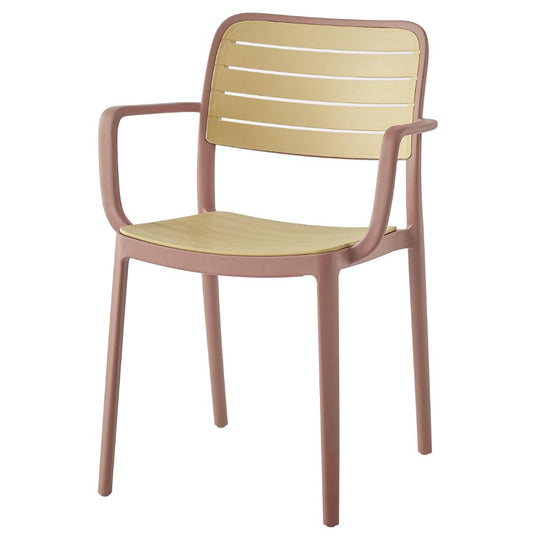 Silla con Brazos Carolina, Terracota y Beige, y Espaldar de Líneas Horizontales