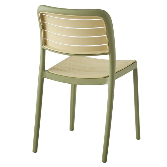 Silla Carolina, Color Verde Olivo y Beige, con Espaldar de Líneas Horizontales