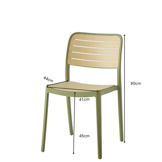 Silla Carolina, Color Verde Olivo y Beige, con Espaldar de Líneas Horizontales