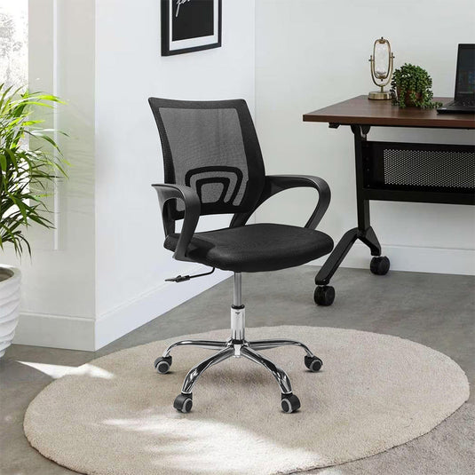 Silla de Oficina Operativa Mesh con Base Cromada, Negro