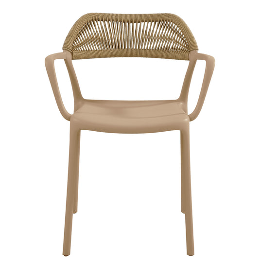 Set de 2 Sillas con Brazos Bombay, Khaki y Beige, con Espaldar en Cuerdas y Diseño Moderno
