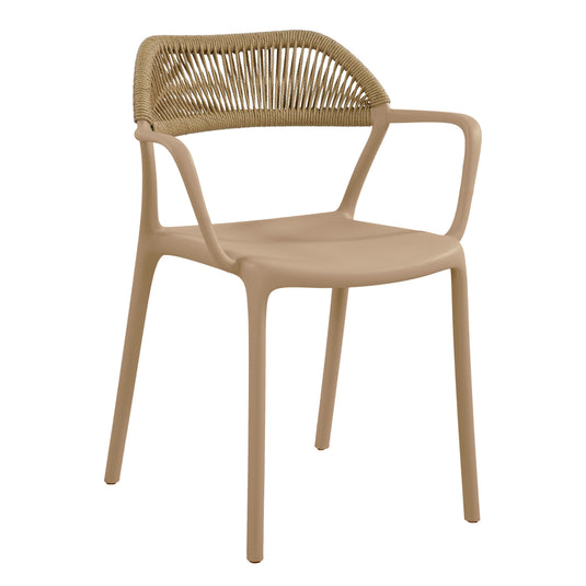 Silla con Brazos Bombay, Khaki y Beige, con Espaldar en Cuerdas y Diseño Moderno
