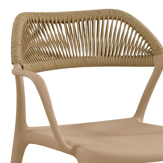 Silla con Brazos Bombay, Khaki y Beige, con Espaldar en Cuerdas y Diseño Moderno