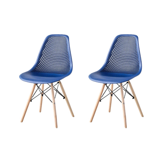 Set de 2 Sillas Aira, Color Azul, con Espaldar y Patas en Madera