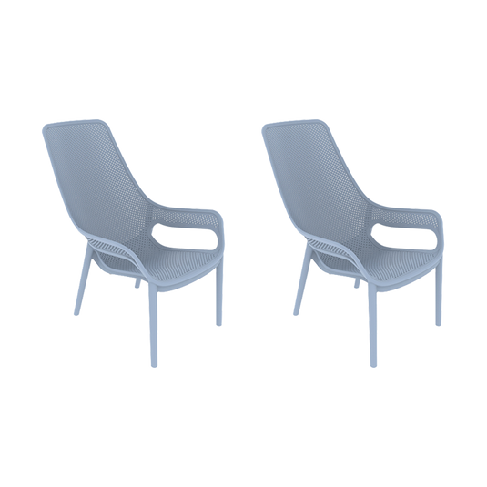 Set de 2 Sillas Lounge Mayorca, Azul Claro, con Espaldar y Reposa Brazos