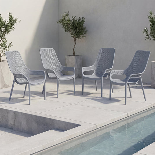 Set de 4 Sillas Lounge Mayorca, Azul Claro, con Espaldar y Reposa Brazos