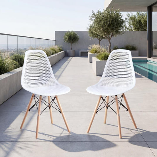 Silla Aira, Color Blanco, Con espaldar y patas en Madera X2