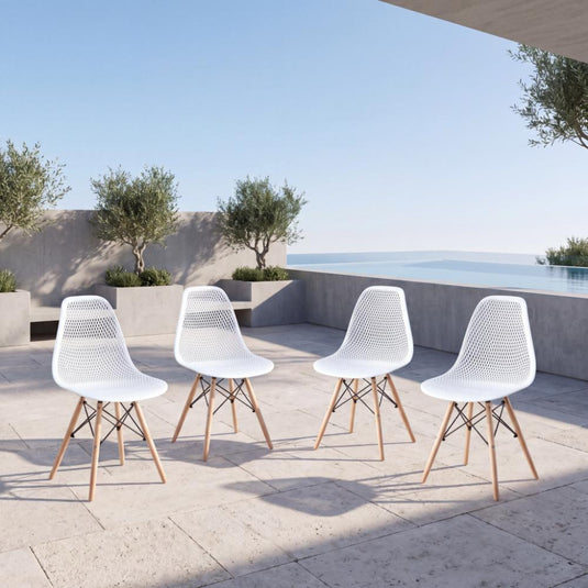 Silla Aira, Color Blanco, Con espaldar y patas en Madera X4