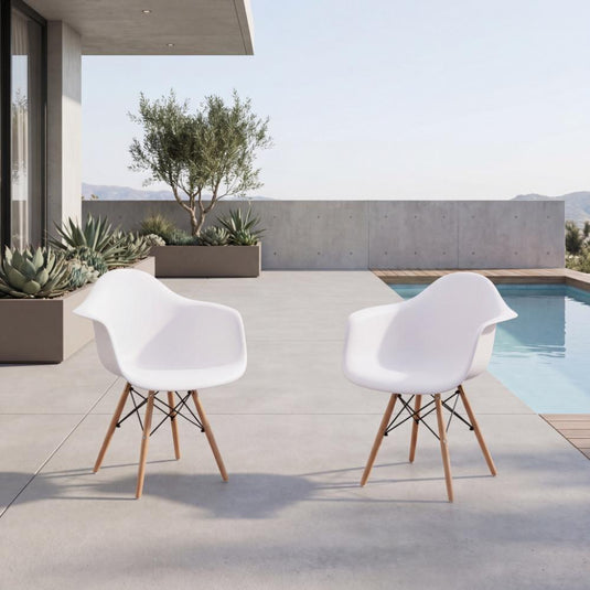 Set de 2 Sillas Eymos, Color Blanco, con Espaldar y Patas en Madera
