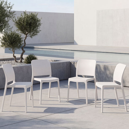 Set de 4 Sillas Triveca, Blanco, con Espaldar Cerrado y Diseño Minimalista