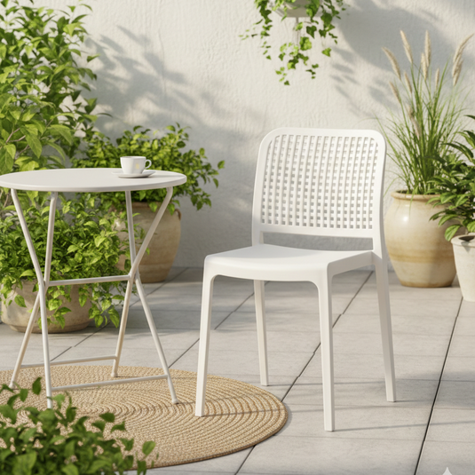 Silla Bronx, Blanco, con Espaldar en Cuadrados y Diseño Minimalista