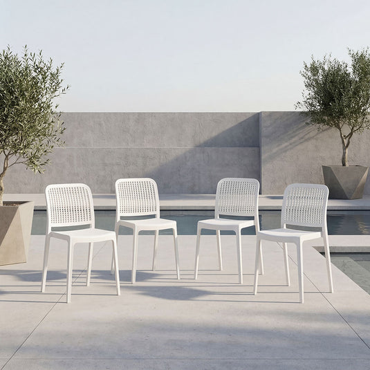 Set de 4 Sillas Bronx , Blanco, con Espaldar en Cuadrados y Diseño Minimalista