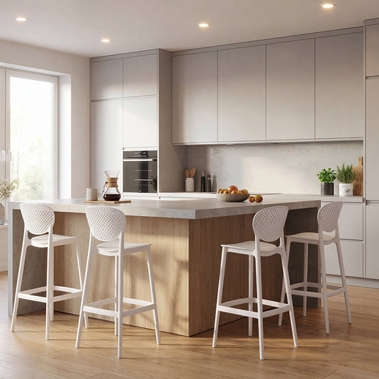 Silla para Bar Rio, Color Blanco, Diseño Moderno X4