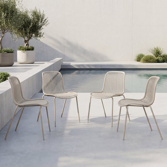 Set de 4 Sillas Barcelona, Color Blanco, con Espaldar en Líneas Diseño Moderno