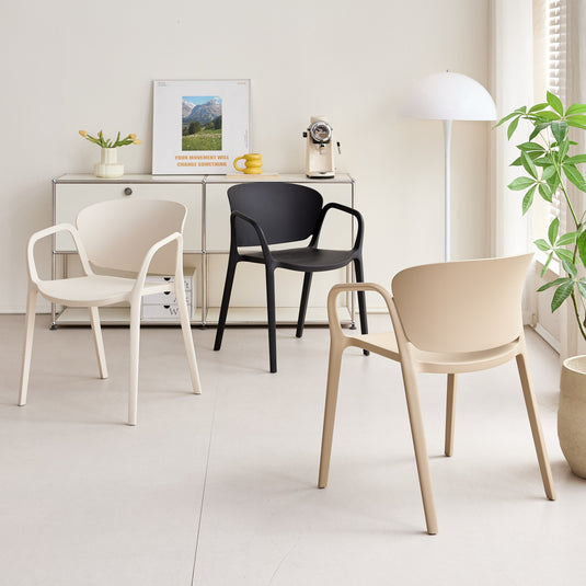 Set de 4 Sillas con Brazos California, Taupe Claro, con Espaldar y Diseño Minimalista