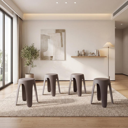 Set de 4 Butacos con Cojín Else, Color Gris Oscuro, Diseño Moderno Incluye Cojín
