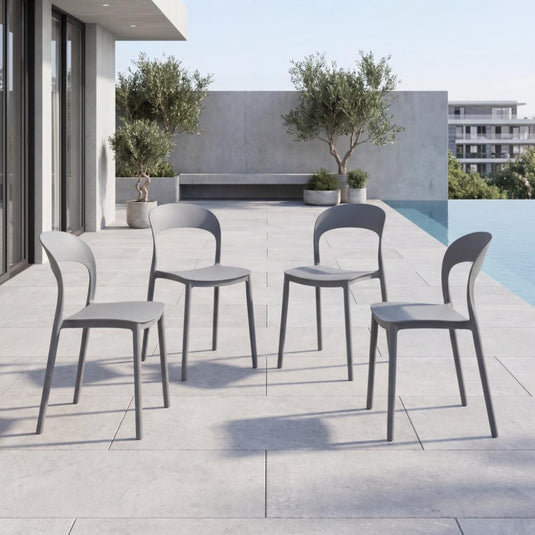 Set de 4 Sillas Patrick, Color Gris Oscuro, con Espaldar y Diseño Moderno