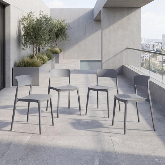 Set de 4 Sillas Mónaco, Color Gris Oscuro, con Espaldar y Diseño Moderno