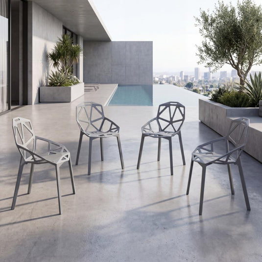 Set de 4 Sillas Roxy, Color Gris Oscuro, con Espaldar y Diseño Moderno
