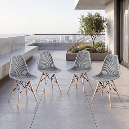 Set de 4 Sillas Aira, Color Gris Oscuro, con Espaldar y Patas en Madera