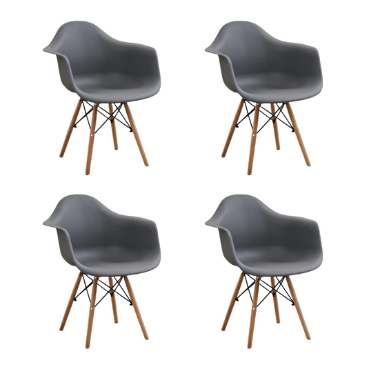 Silla Delia, Color Gris Oscuro, Con espaldar y patas en Madera X4