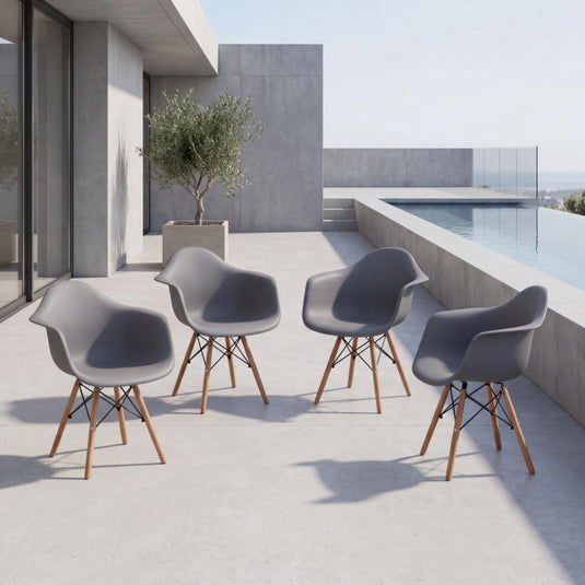 Set de 4 Sillas Eymos, Color Gris Oscuro, con Espaldar y Patas en Madera