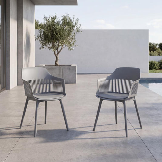Set de 2 Sillas con Cojín Max, Color Gris Oscuro, con Espaldar en Rejilla