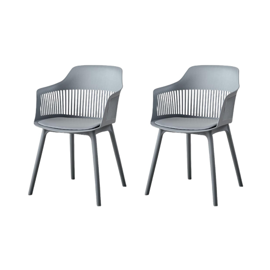 Set de 2 Sillas con Cojín Max, Color Gris Oscuro, con Espaldar en Rejilla