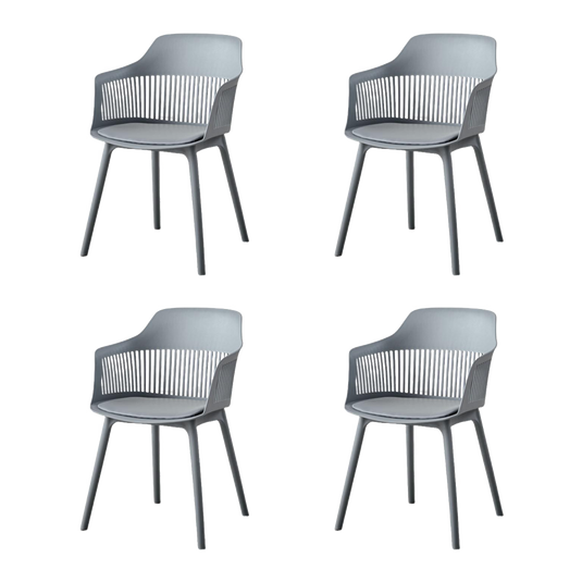 Set de 4 Sillas con Cojín Max, Color Gris Oscuro, con Espaldar en Rejilla