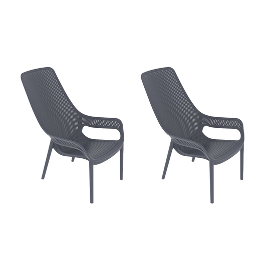 Set de 2 Sillas Lounge Mayorca, Gris Oscuro, con Espaldar y Reposa Brazos