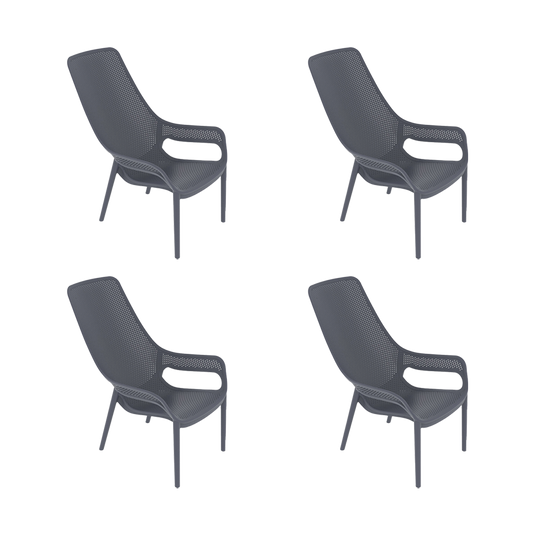Set de 4 Sillas Lounge Mayorca, Gris Oscuro, con Espaldar y Reposa Brazos