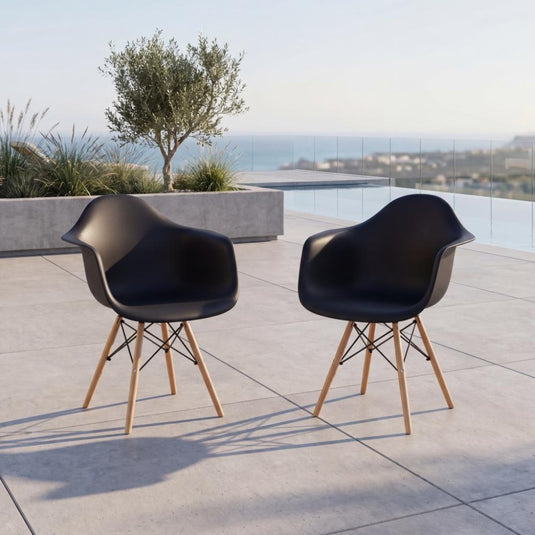 Set de 2 Sillas Eymos, Color Negro, con Espaldar y Patas en Madera