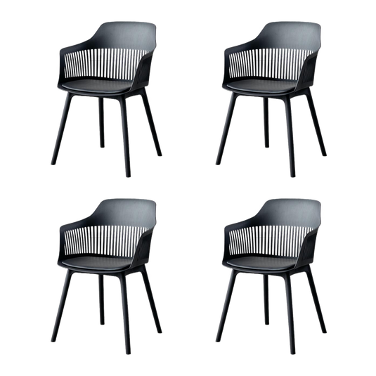 Set de 4 Sillas con Cojín Max, Color Negro, con Espaldar en Rejilla