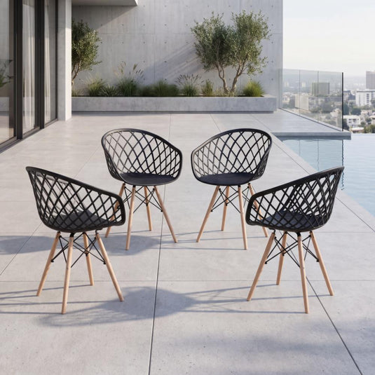 Set de 4 Sillas Oasis con Brazos, Color Negro, con Espaldar