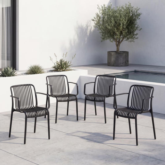 Set de 4 Sillas Terra con Brazos, Color Negro, con Espaldar