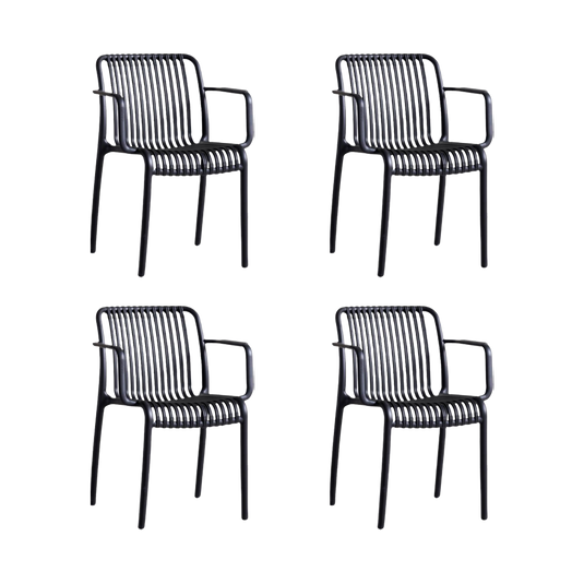 Set de 4 Sillas Terra con Brazos, Color Negro, con Espaldar