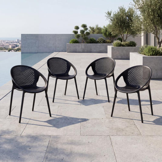 Set de 4 Sillas Selva con Brazos, Color Negro, con Espaldar