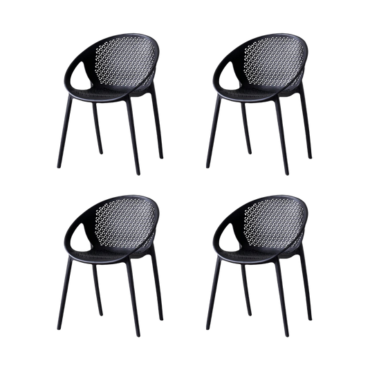 Set de 4 Sillas Selva con Brazos, Color Negro, con Espaldar