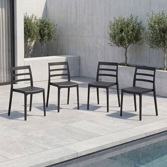 Set de 4 Sillas New York, Negro, con Espaldar en Líneas y Diseño Minimalista