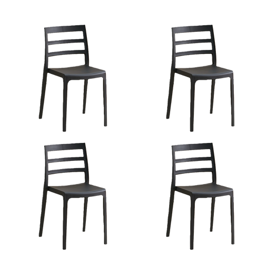 Set de 4 Sillas New York, Negro, con Espaldar en Líneas y Diseño Minimalista