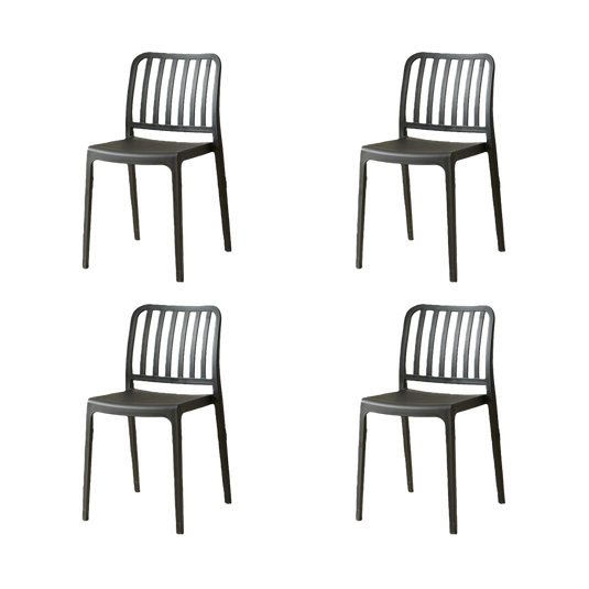 Set de 4 Sillas Brooklyn, Negro, con Espaldar en Rayas y Diseño Minimalista
