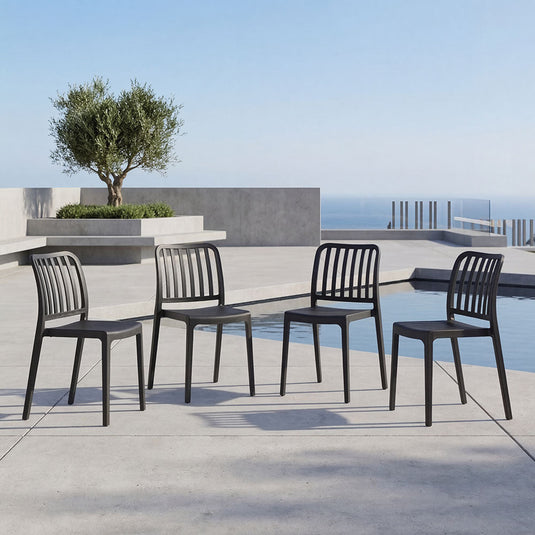 Set de 4 Sillas Brooklyn, Negro, con Espaldar en Rayas y Diseño Minimalista